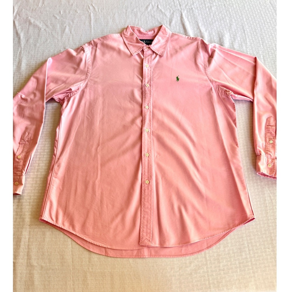 Ralph Lauren Pink Oxford Button Down Shirt Mens XL Custom Fit Long Sleeve Pony